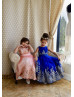 Satin Tulle Gold Lace Trim Tea Length Flower Girl Dress